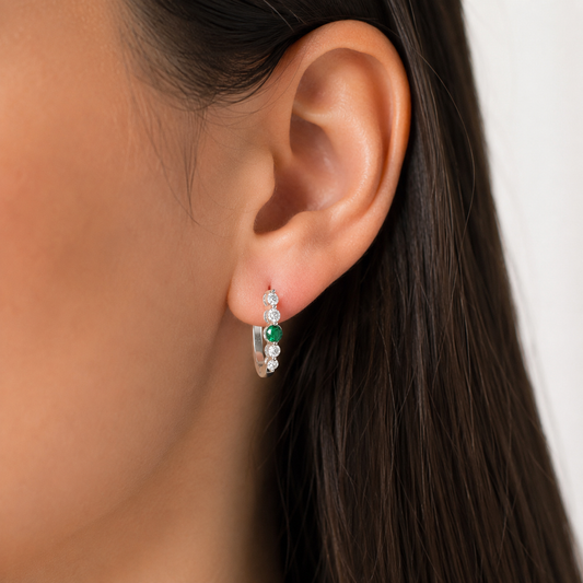 Emerald Row Huggie Earrings - worn