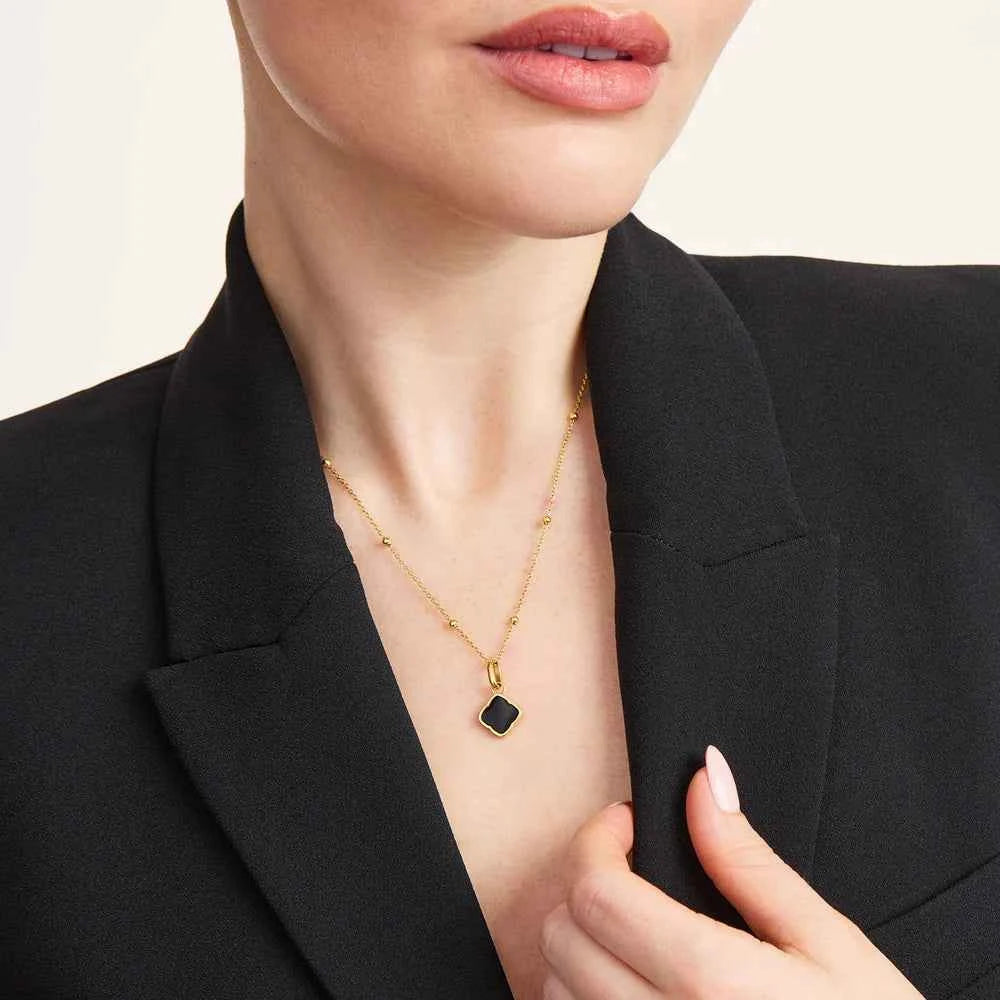 Black Enamel Clover Pendant Necklace