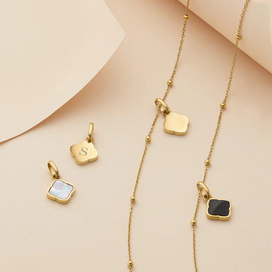 Black Enamel Clover Pendant Necklace