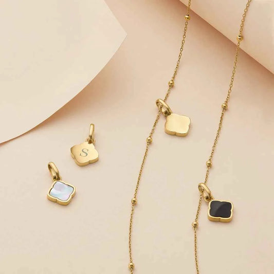 Black Enamel Clover Pendant Necklace