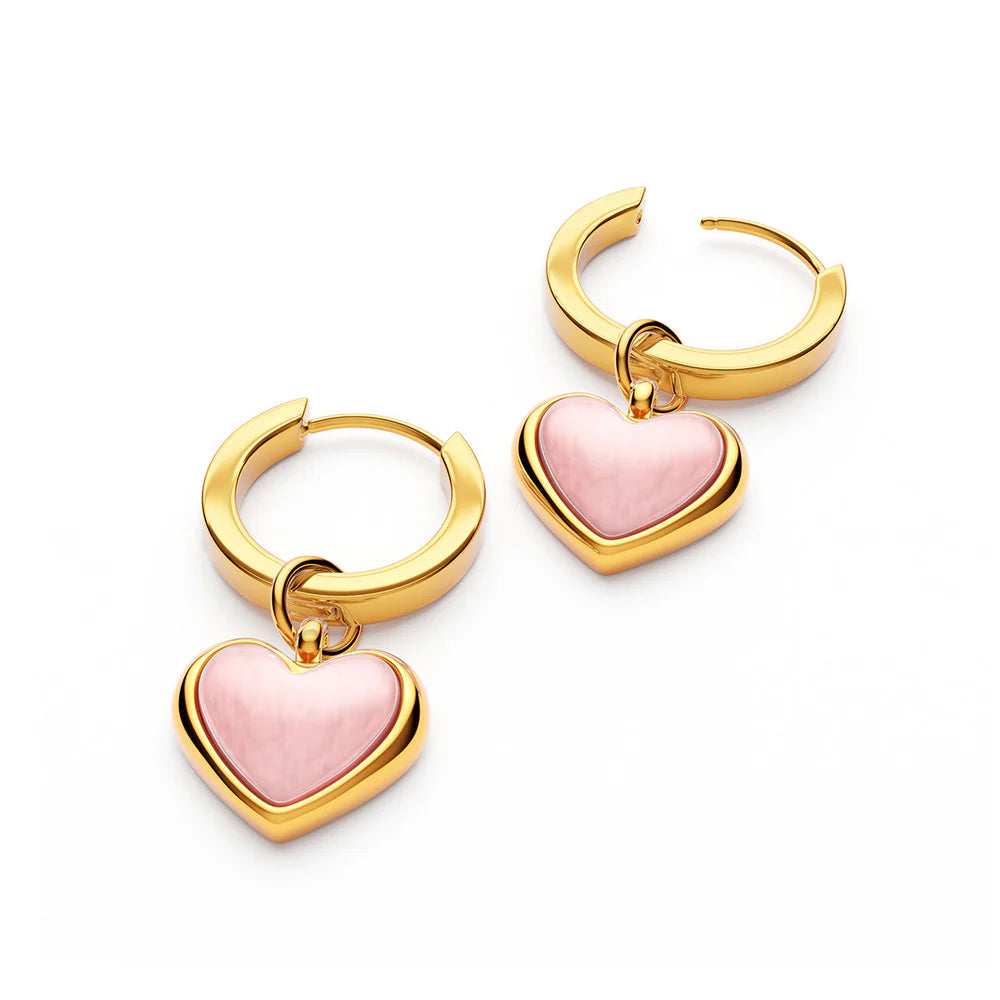 Pale Pink Opal Heart Huggie Earrings