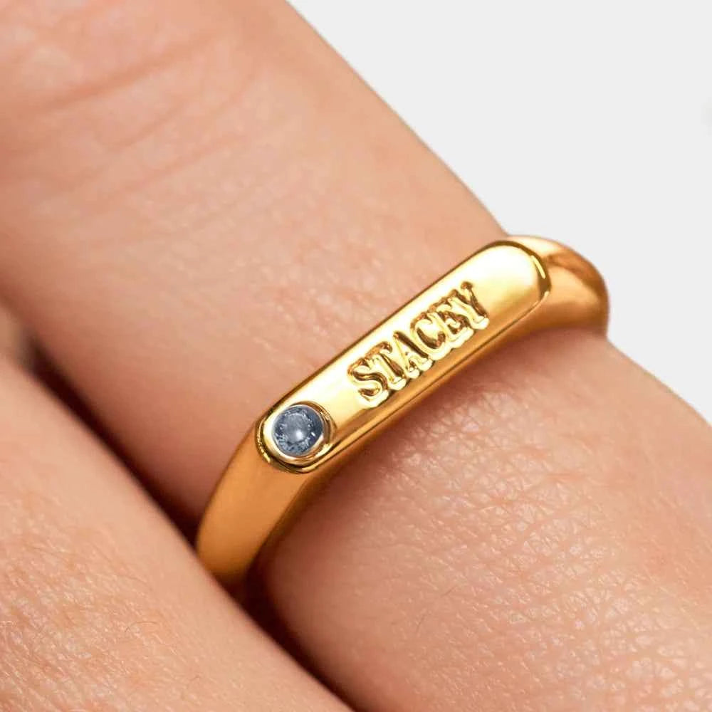 Engraved Birthstone Signet Ring