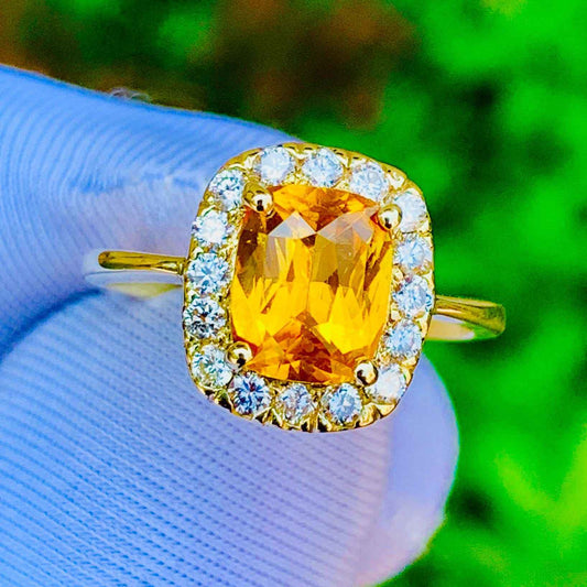 2.10ct Golden Yellow Sapphire Ring – 14K Rose Gold & Natural Diamonds