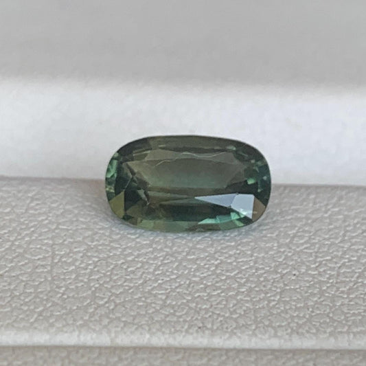 Olive Green Sapphire 1.24ct Unheated Natural Long Cushion Cut Green Sapphire Gemstone