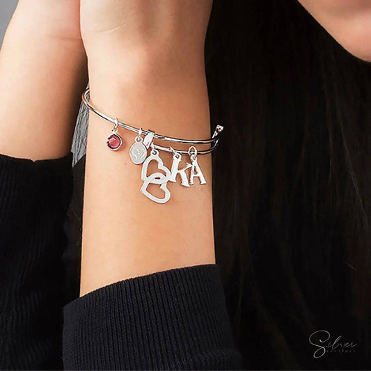 Initial Bangle - Custom Initial Bracelet - Contemporary Family Jewelry - Baza Boutique