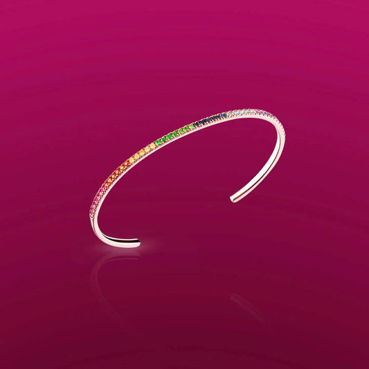 Rainbow Cuff Bangle, Rainbow Custom Metal Cuff Bracelet Hand Stamped Hammered - Baza Boutique