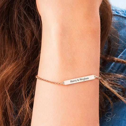 Stone Plate Bracelet for Her - Personalized 925 Silver ID Bracelet with Stone - Baza Boutique