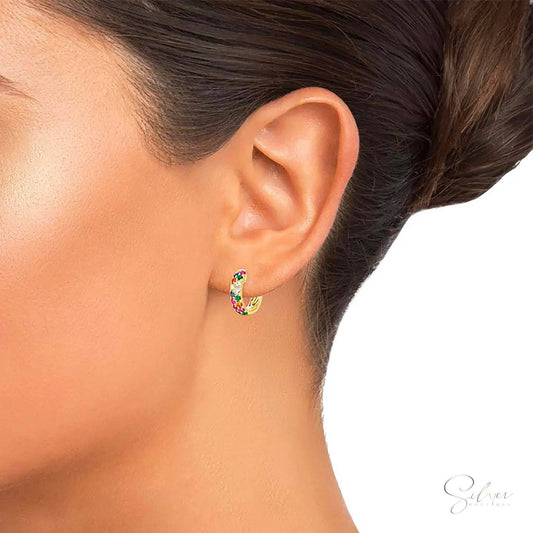 Rainbow Pocket Earring - Tiny Rainbow Hoop Earrings - Baza Boutique