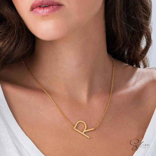 XL initial necklace,Personalized Large Initial Necklace • Custom Big Sideways Letter Necklace • Personalized Large Name Necklace for Women • Big Initial - Baza Boutique