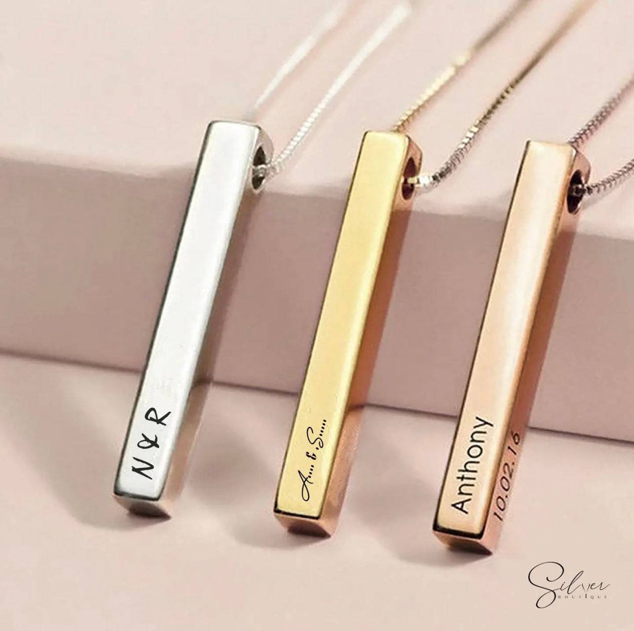 Engraved Bar Necklace: Handcrafted Customizable Jewelry for Him and Her - Baza Boutique