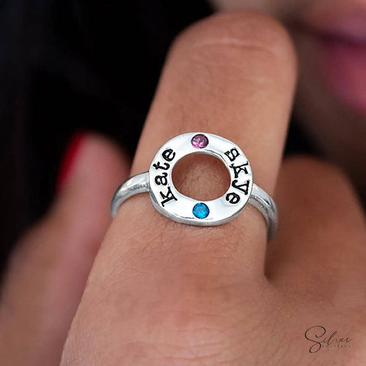 Couple birthstone ring, Dainty 3 Birthstone Ring • Custom Birthstone Jewelry • Mothers Ring • Minimalist Ring • Family Ring • Personalized Gift For Mom - Baza Boutique