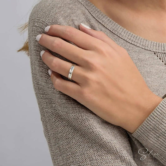 Flat Band Ring,Personalized .925 Sterling Silver Flat Band Ring,Wedding Flat Band Ring - Baza Boutique