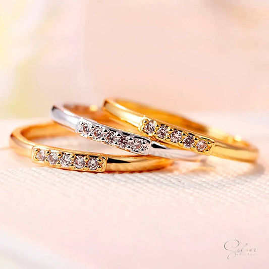 Mid-Way Stacking Ring - Gold, Silver & Rose Gold with American Diamonds - Baza Boutique