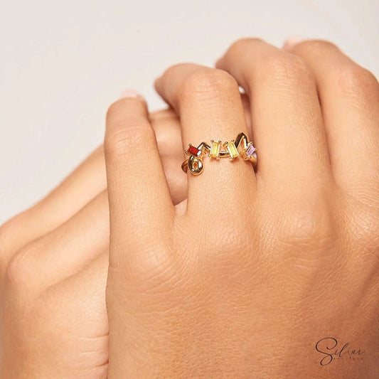 My love story ring, Engagement ring women unique green stone wedding ring set for her - Baza Boutique