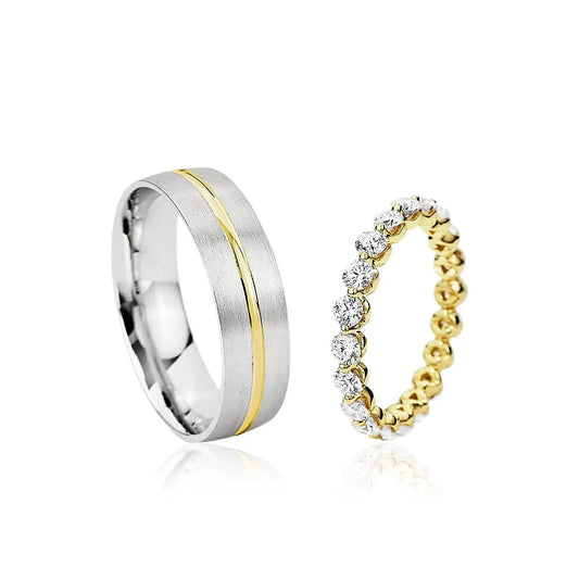 Tristan & Isolde ring duo, Minimalistic Ring, Aesthetic Ring, Diamond Ring, Jewelry Gift Idea - Baza Boutique