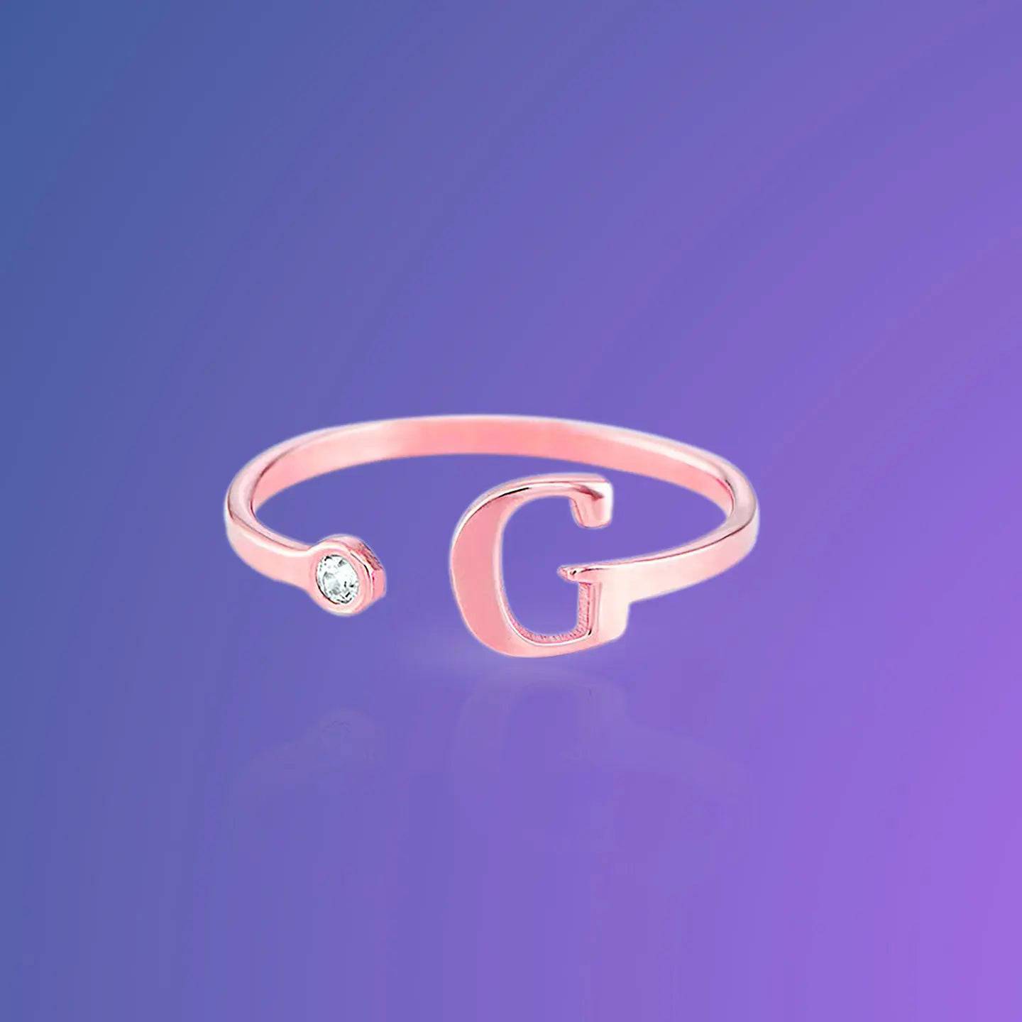 Stone Initial Ring for Her - Personalized Stone Letter Ring - Baza Boutique