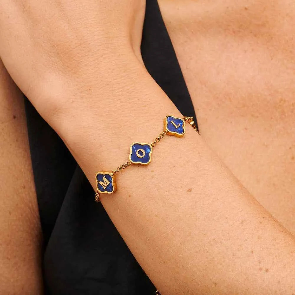 Blue Lace Agate Clover Name Bracelet