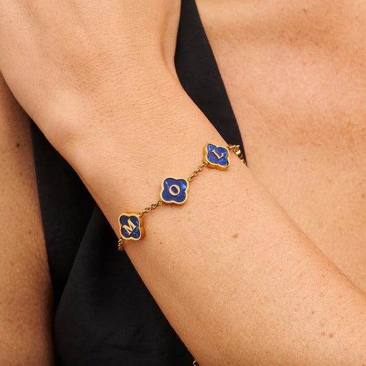 Blue Lace Agate Clover Name Bracelet