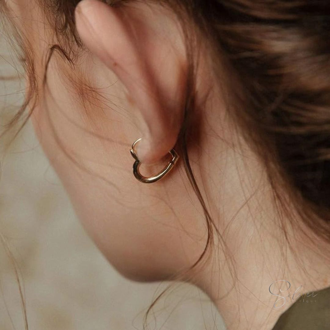 Heart Hoop Earrings - Handcrafted in Sterling Silver - Baza Boutique 