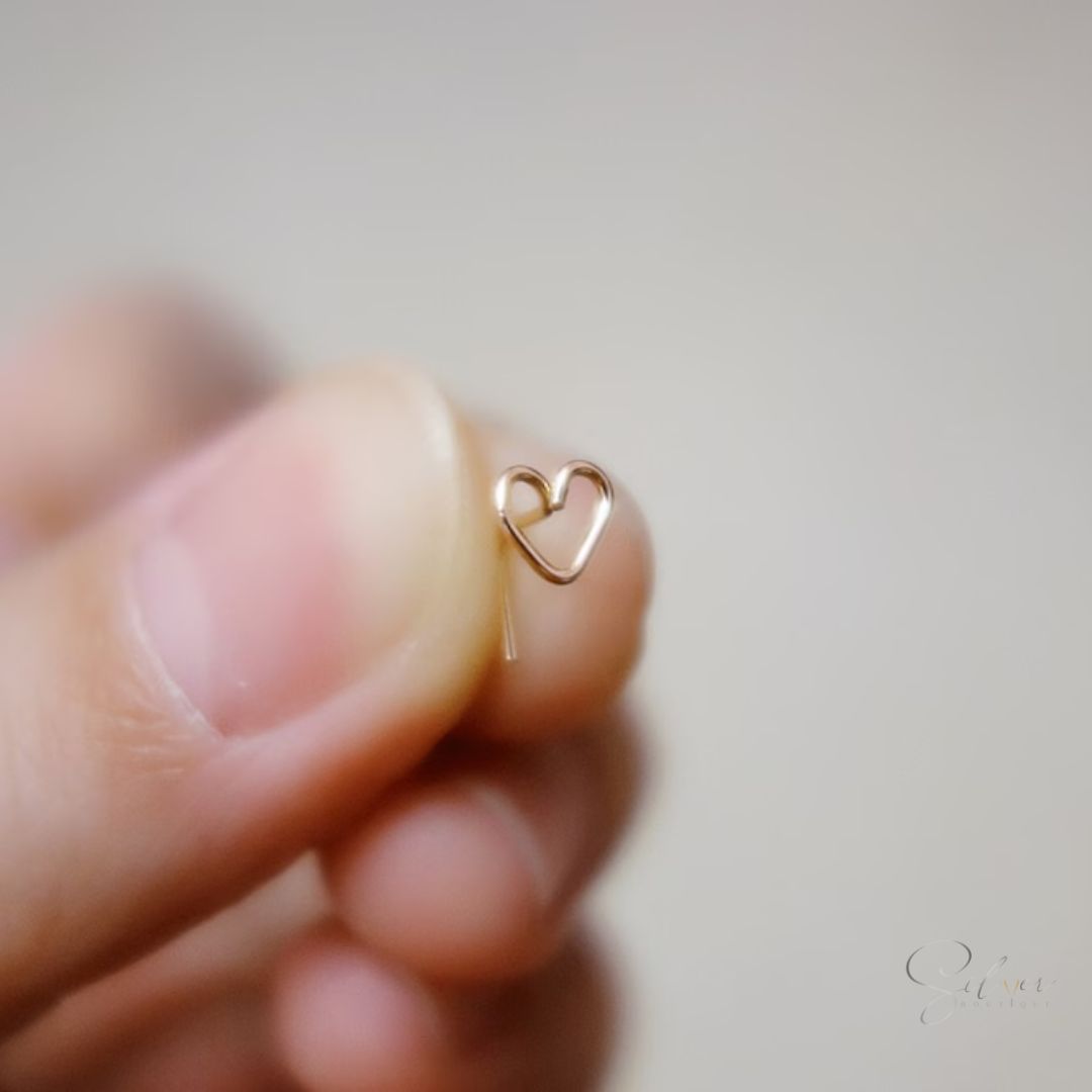 Heart Nose Stud - Handcrafted in Sterling Silver - Baza Boutique 