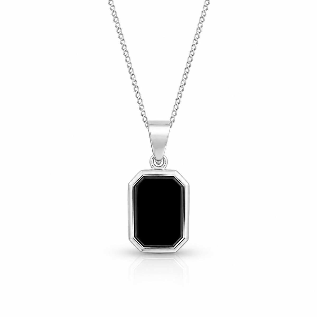 Onyx Tag Necklace - 925 Silver