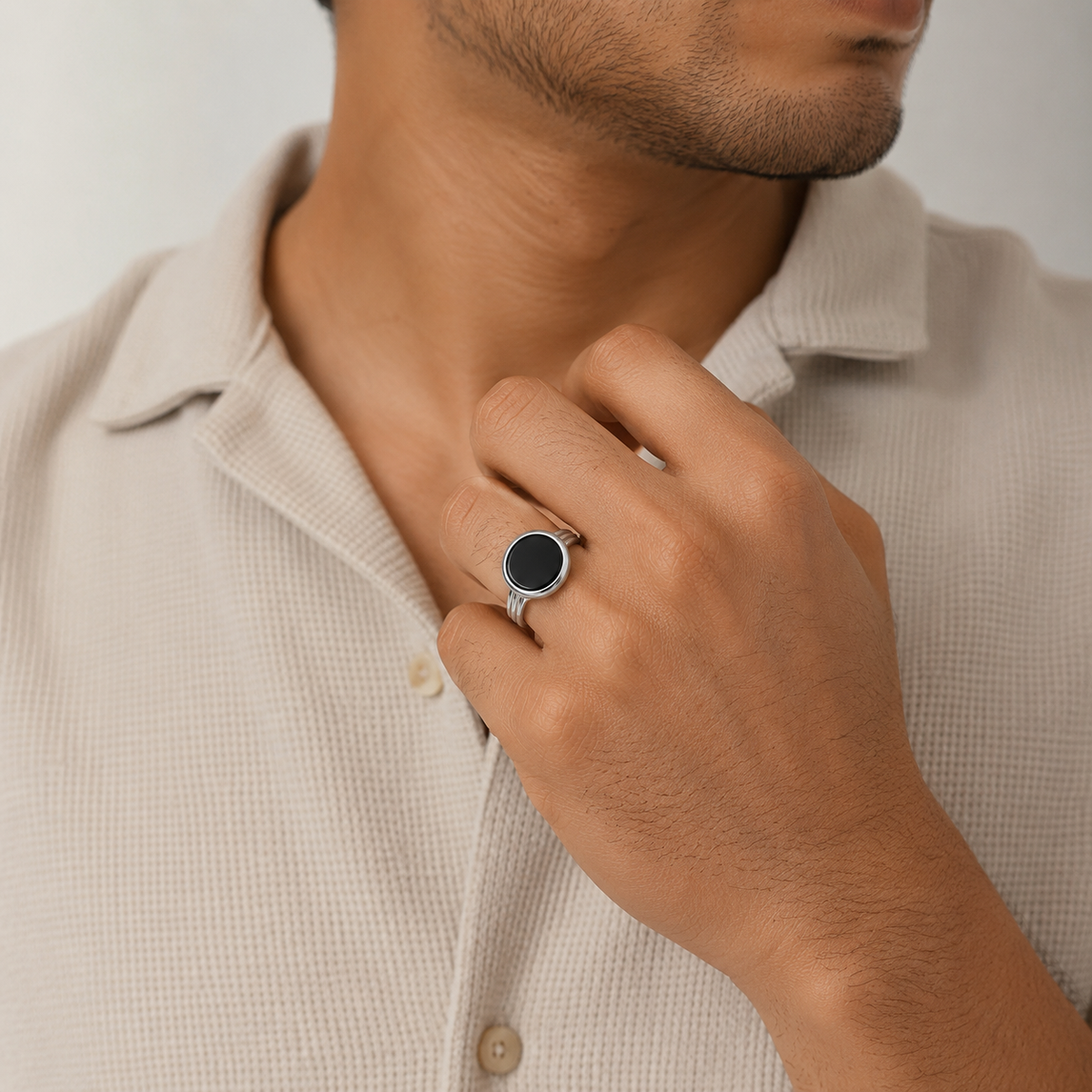 Onyx Oval Ring worn