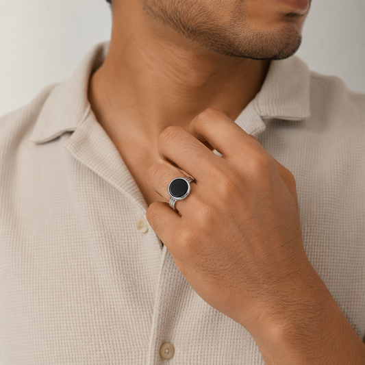 Onyx Oval Ring worn