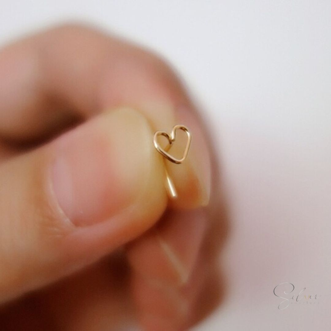 Heart Nose Stud - Handcrafted in Sterling Silver - Baza Boutique 
