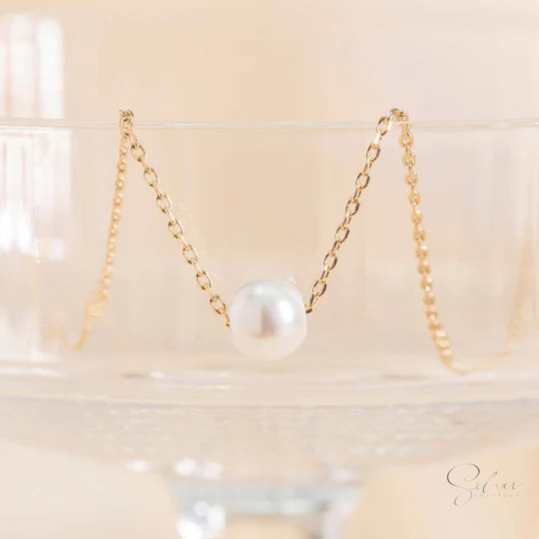 Single Pearl Necklace - Handcrafted in Sterling Silver - Baza Boutique 