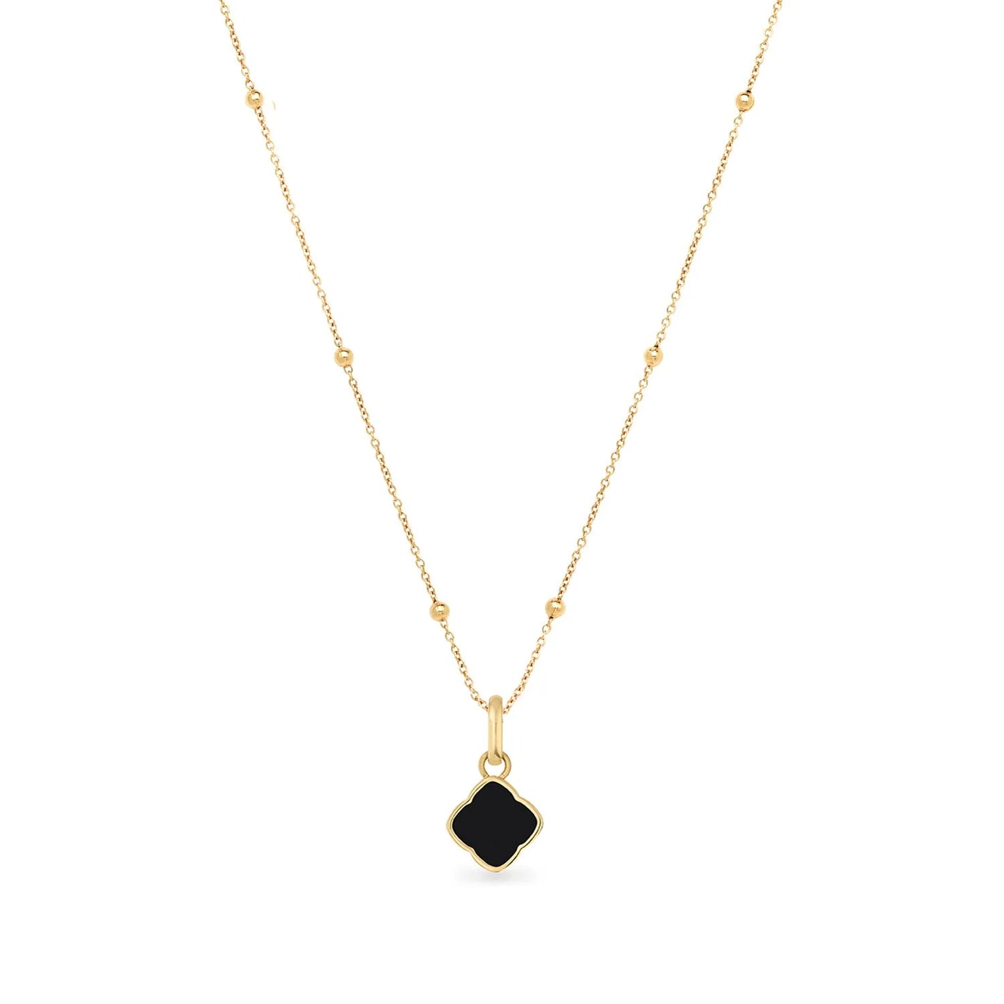 Black Enamel Clover Pendant Necklace