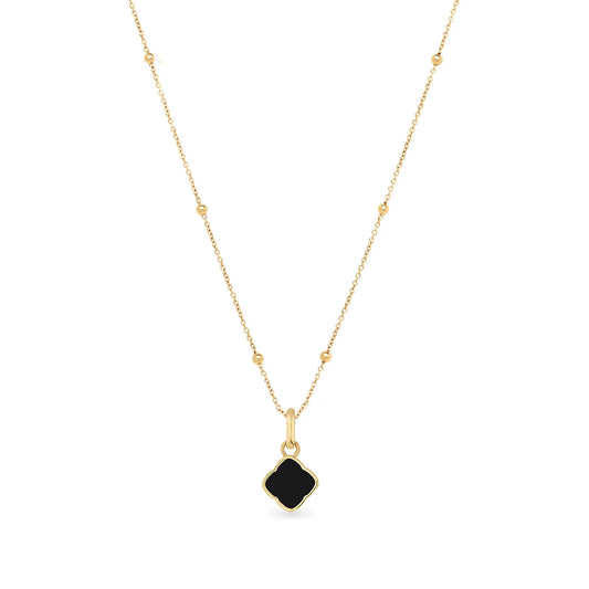 Black Enamel Clover Pendant Necklace