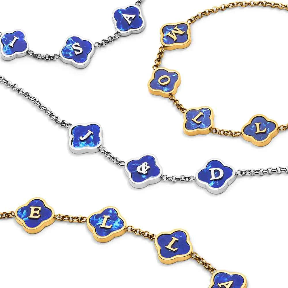 Blue Lace Agate Clover Name Bracelet