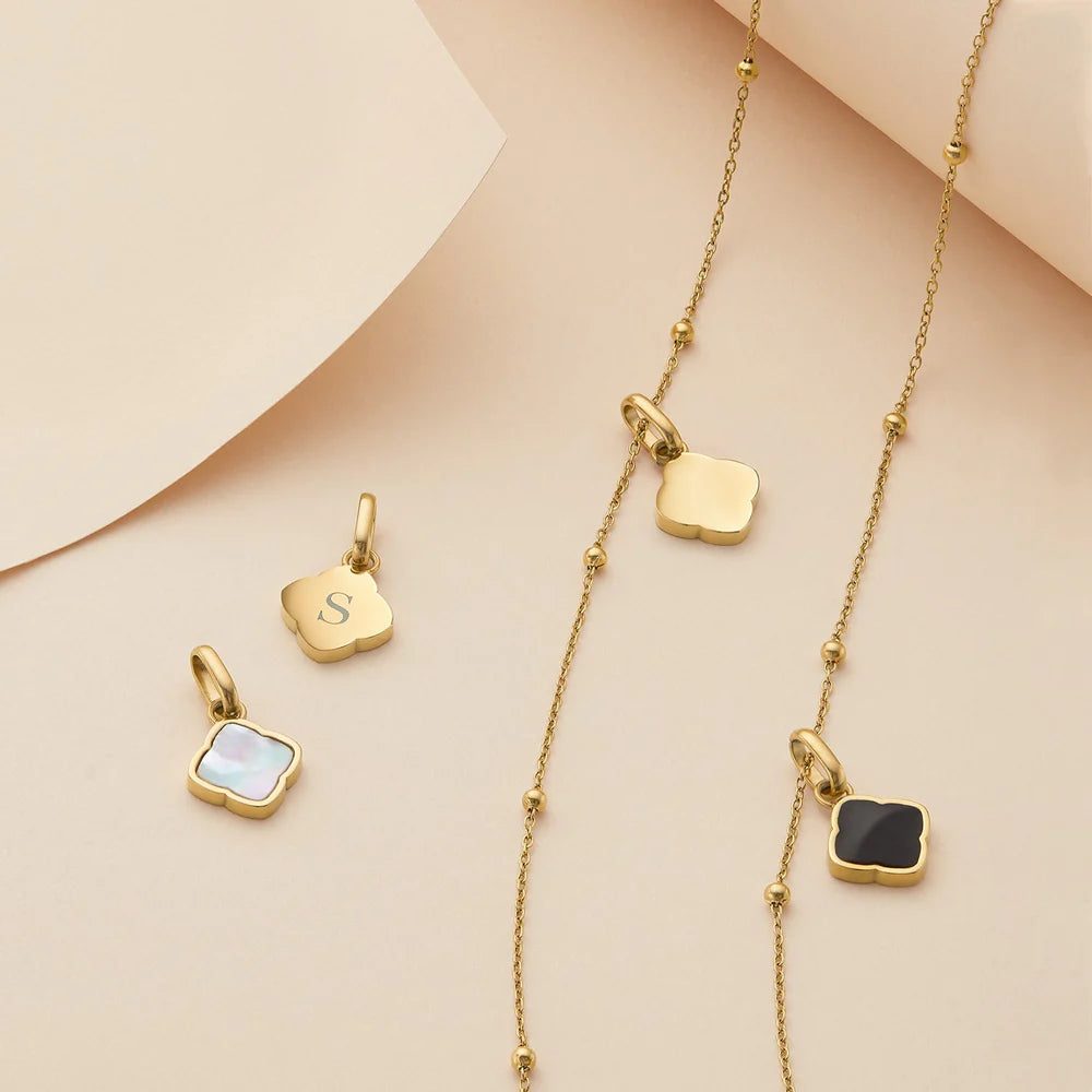 Black Enamel Clover Pendant Necklace