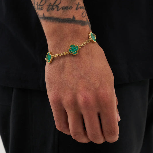 Malachite Clover Stone Bracelet