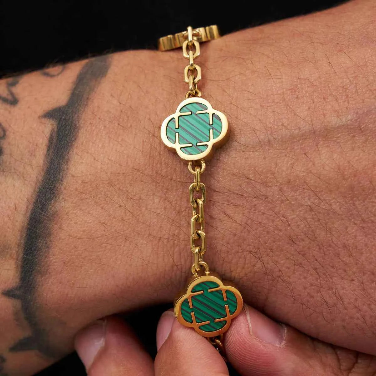 Malachite Clover Stone Bracelet