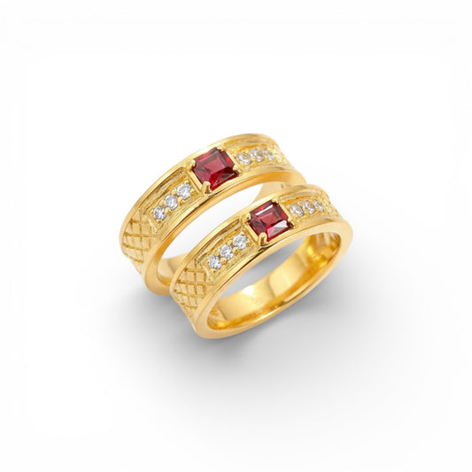 Ruby Accent Couple Band Rings