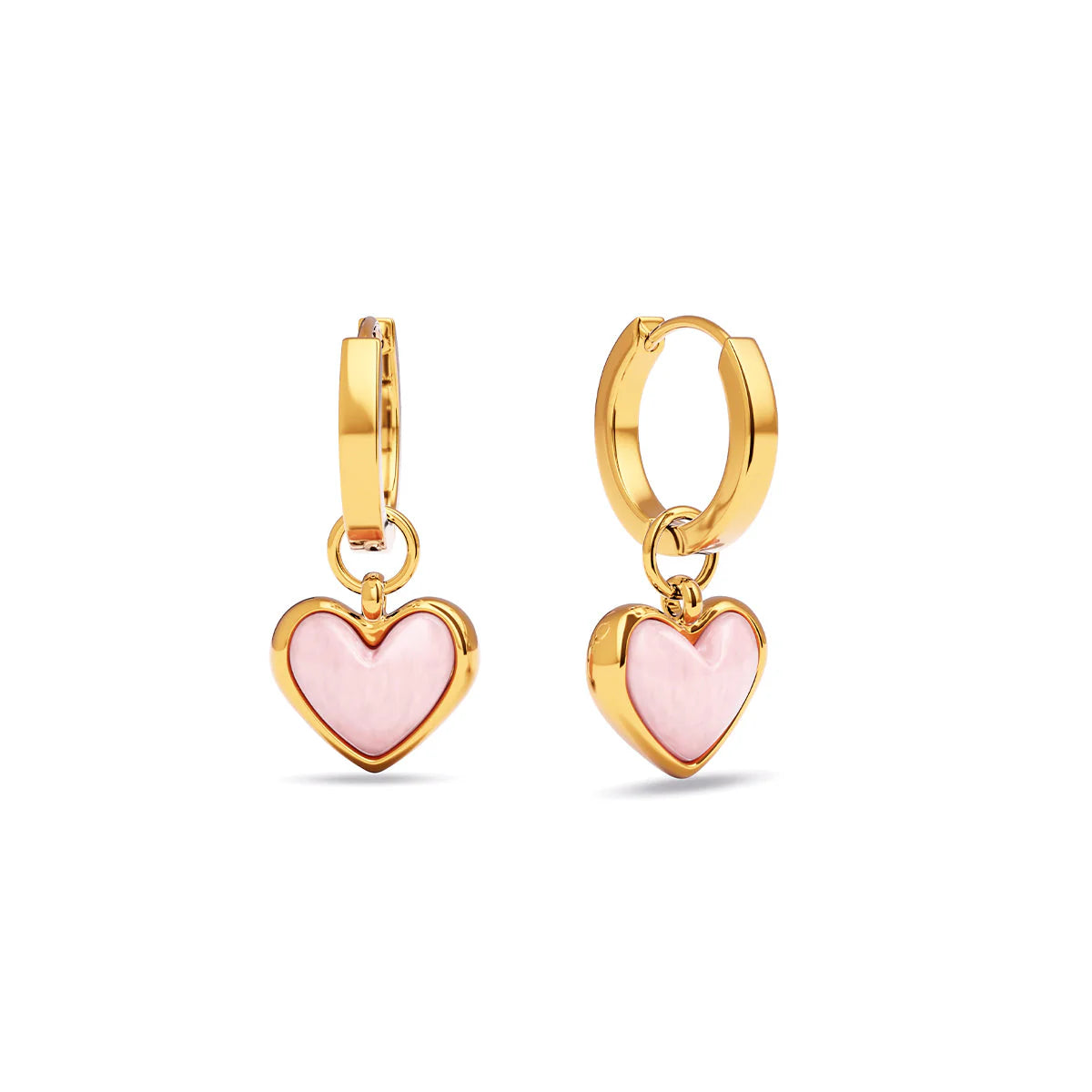 Pale Pink Opal Heart Huggie Earrings