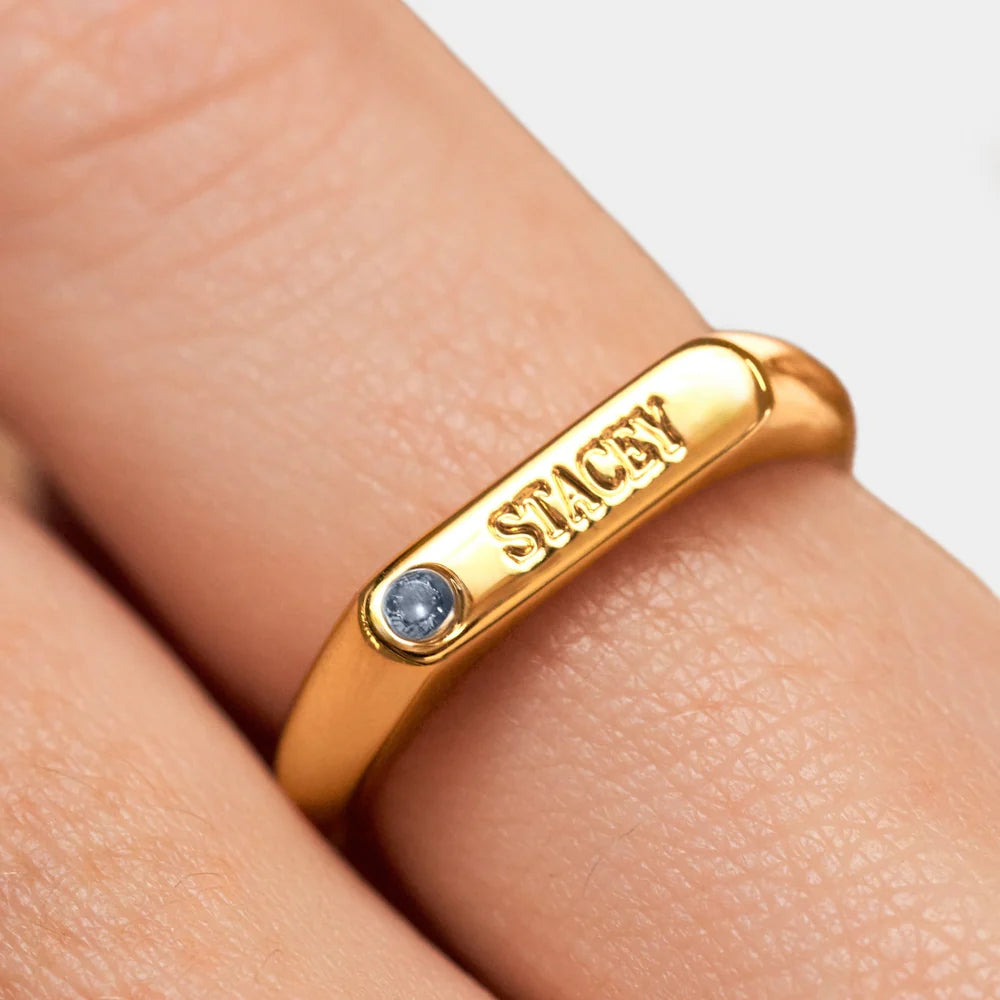 Engraved Birthstone Signet Ring