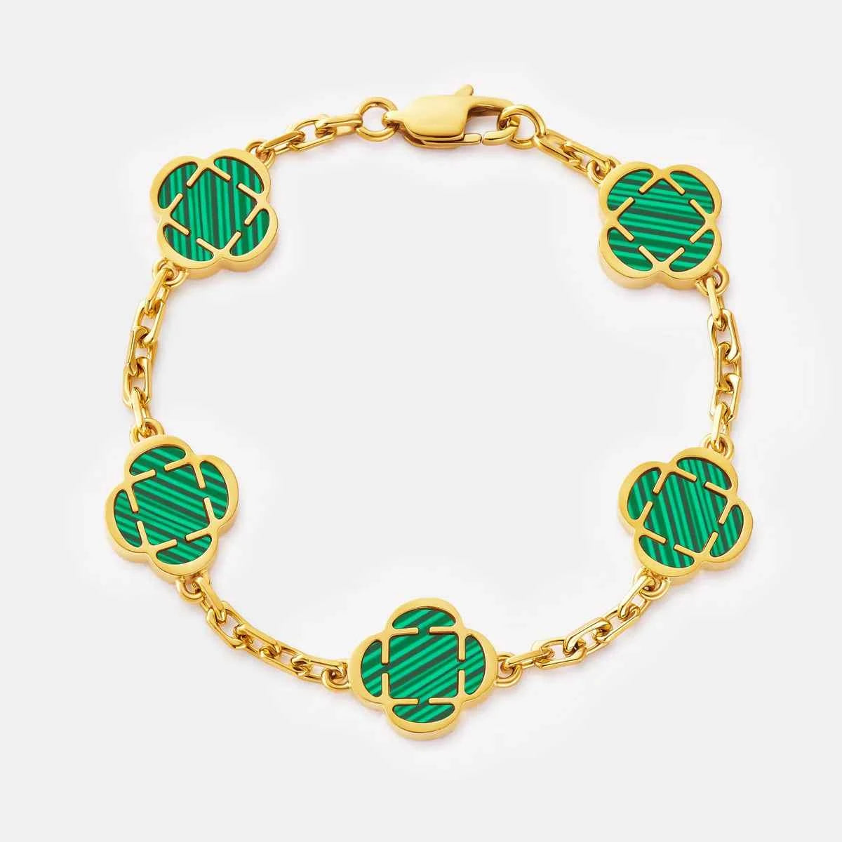 Malachite Clover Stone Bracelet