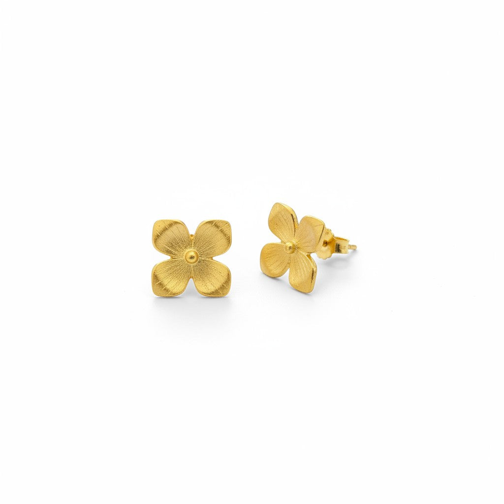 Golden Petal Stud Earrings - 925 Silver