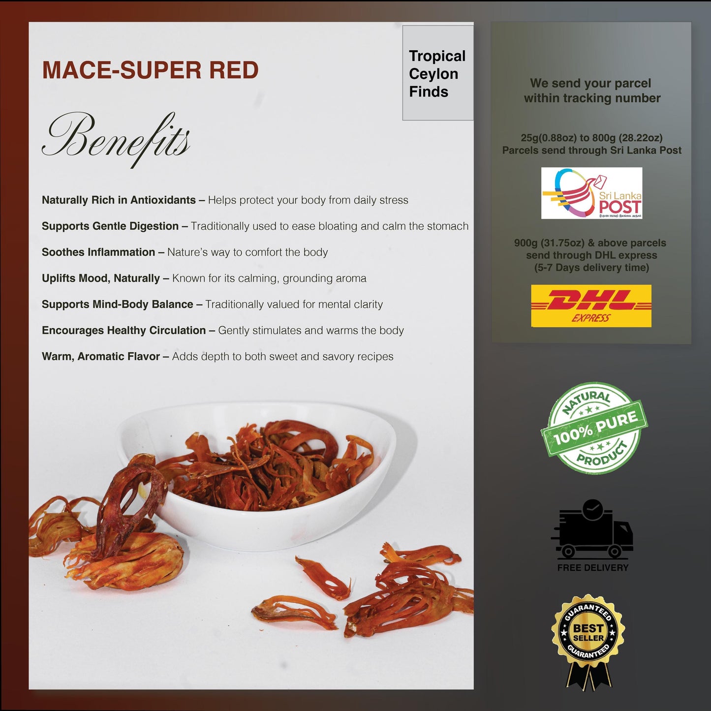 Sun Dried Organic Nutmeg Mace - Baza Boutique
