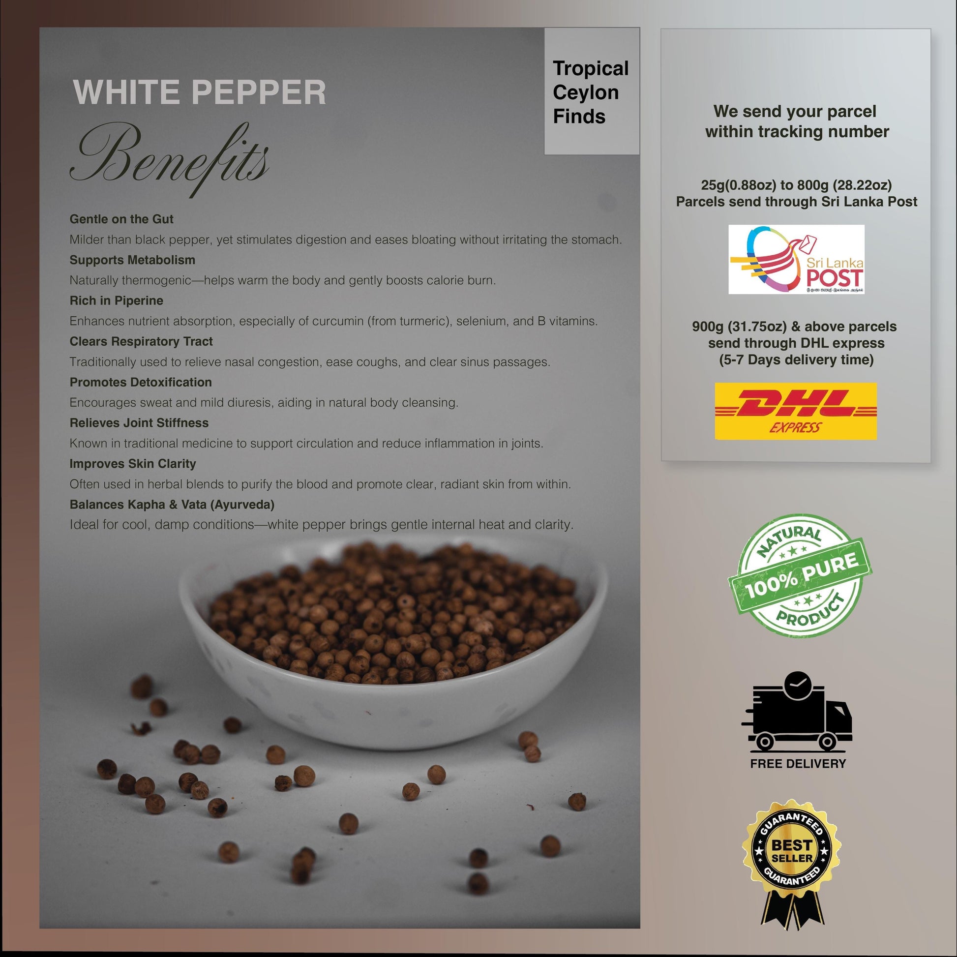 Organic White Peppercorns - Baza Boutique
