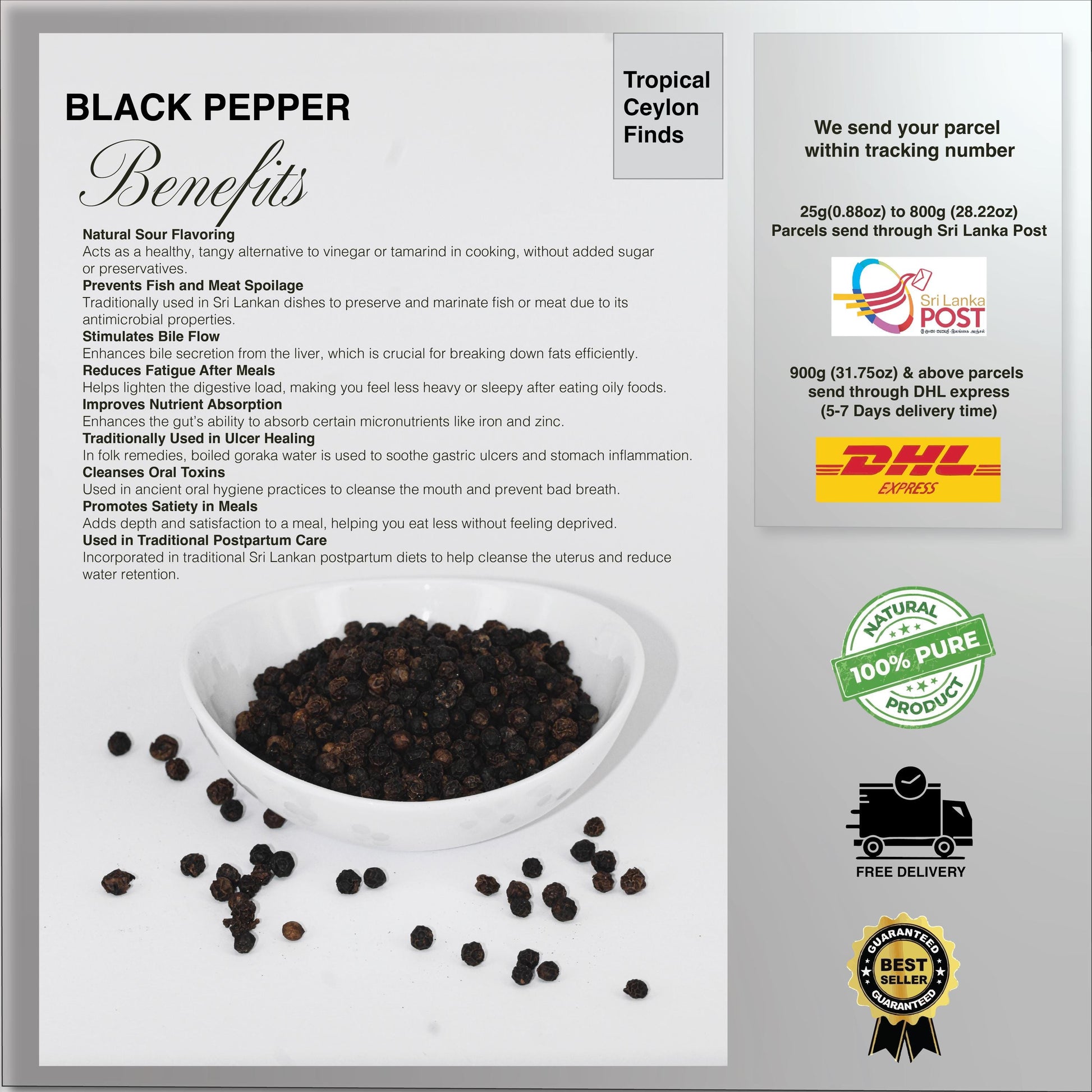 Organic Ceylon Black Peppercorns - Baza Boutique