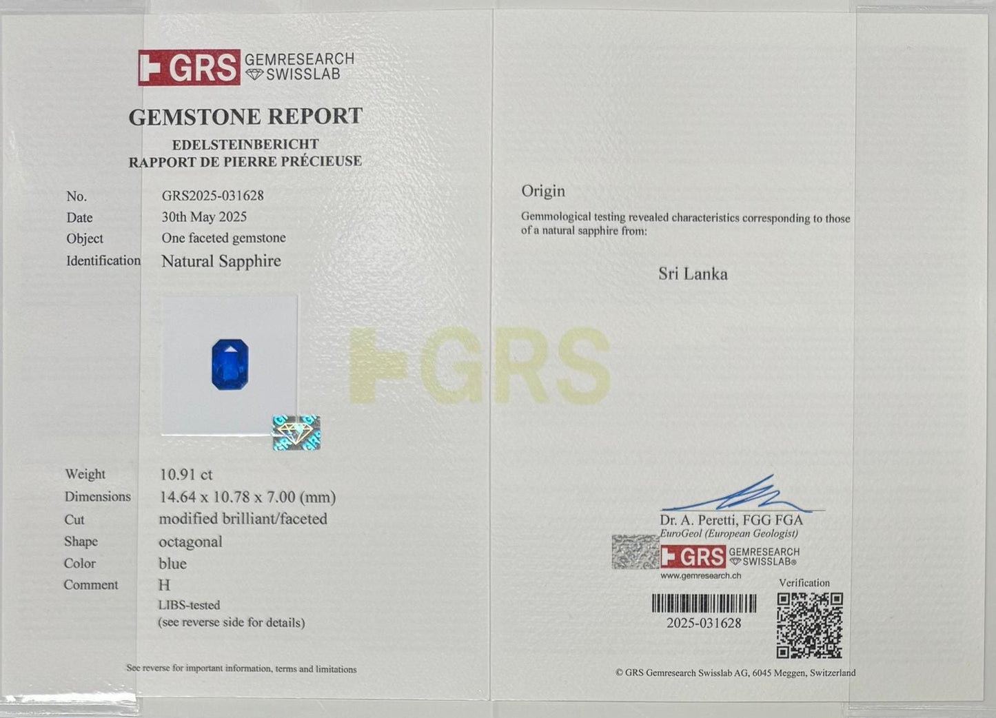GRS Certified Natural Royal Blue Sapphire 10.90 - (H) - Baza Boutique