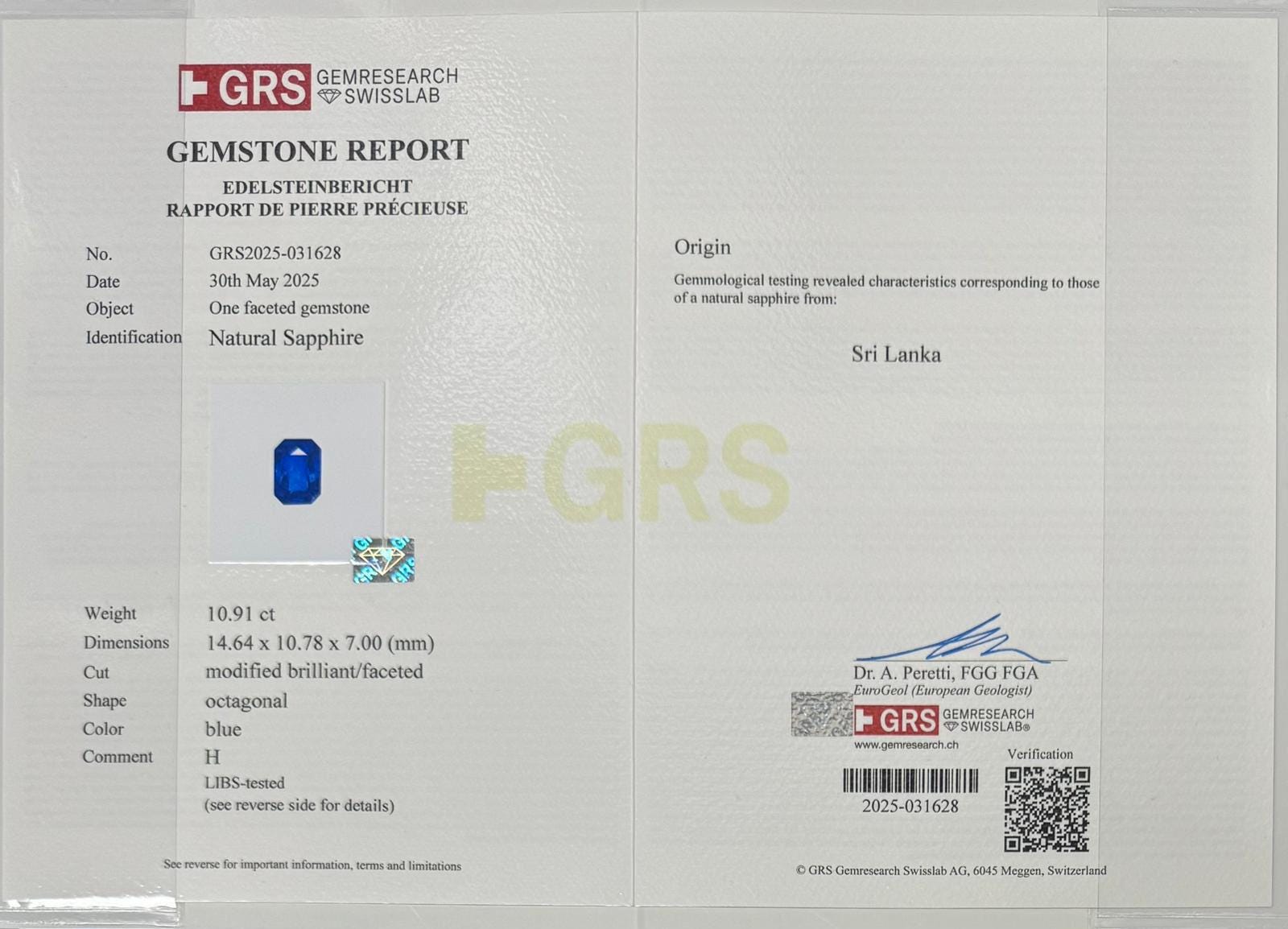 GRS Certified Natural Royal Blue Sapphire 10.90 - (H) - Baza Boutique