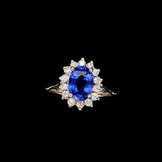 Cornflower Blue Sapphire 1.65ct Ring with Natural Diamonds in White Gold