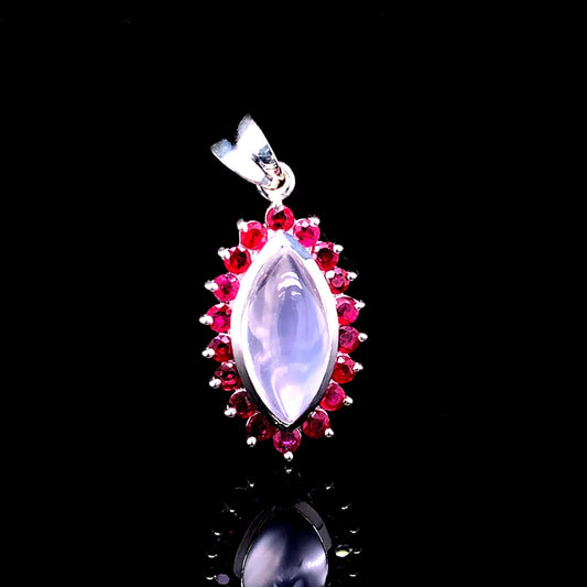 Natural Lucin 8 Ct Moonstone with Ruby Accents in 925 Sterling Silver Pendant