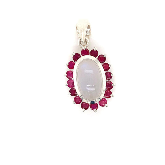 10 Carat Lucin Moonstone & Pigeon Blood Ruby Pendant in 925 Sterling Silver