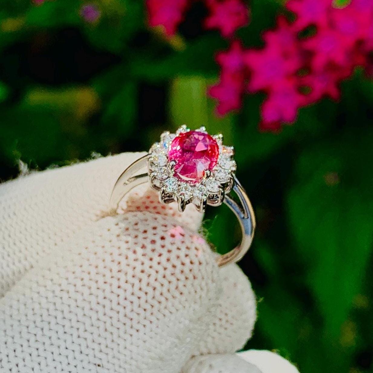 Handmade Padparadscha Sapphire Ring in White Gold