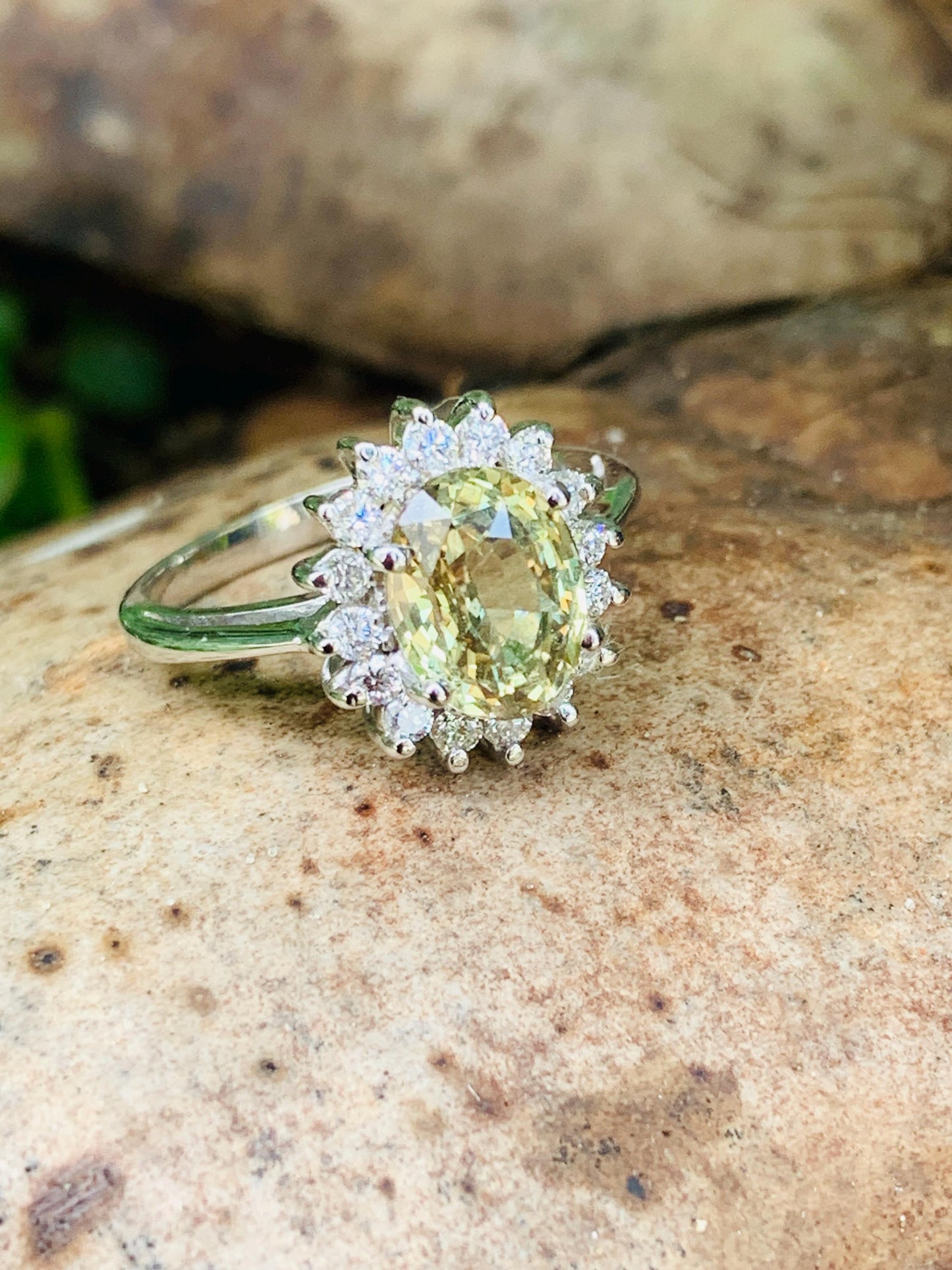 Alexandrite 2.87ct Ring with Natural Diamonds in 14K White Gold